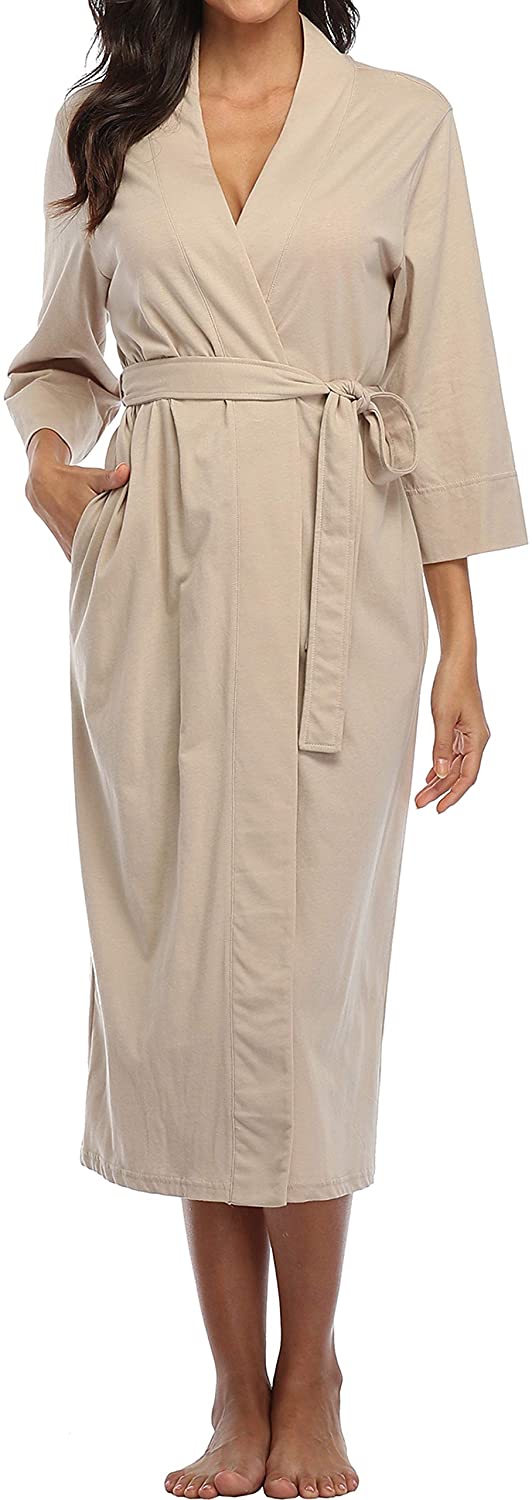 Price:$12.99 Kimono Robes Soft Long Knit Bathrobe Lightweight Spa Robe Loungewear at Amazon Women’s Clothing store