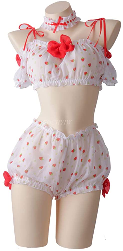 Price:$18.99 Size Sexy Cosplay Lingerie Kawaii Anime School Girl Roleplay Costume Cute Pajamas Set Strawberry Lolita Underwear : Clothing, Shoes & Jewelry