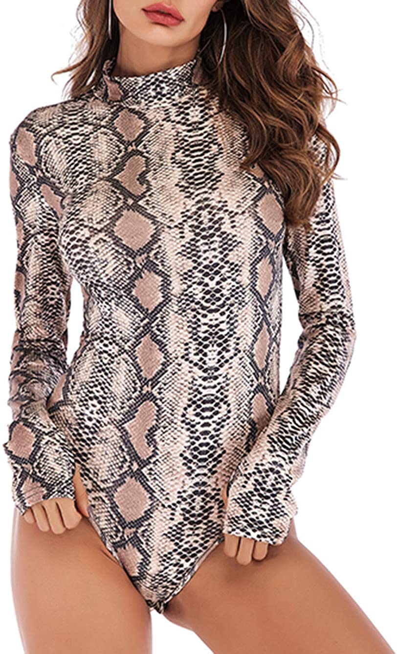 Price:$10.99 Long Sleeve Bodysuit Sexy Bodycon Leopard Tiger Snakeskin Jumpsuits Snap Crotch Stretchy Romper : Clothing, Shoes & Jewelry