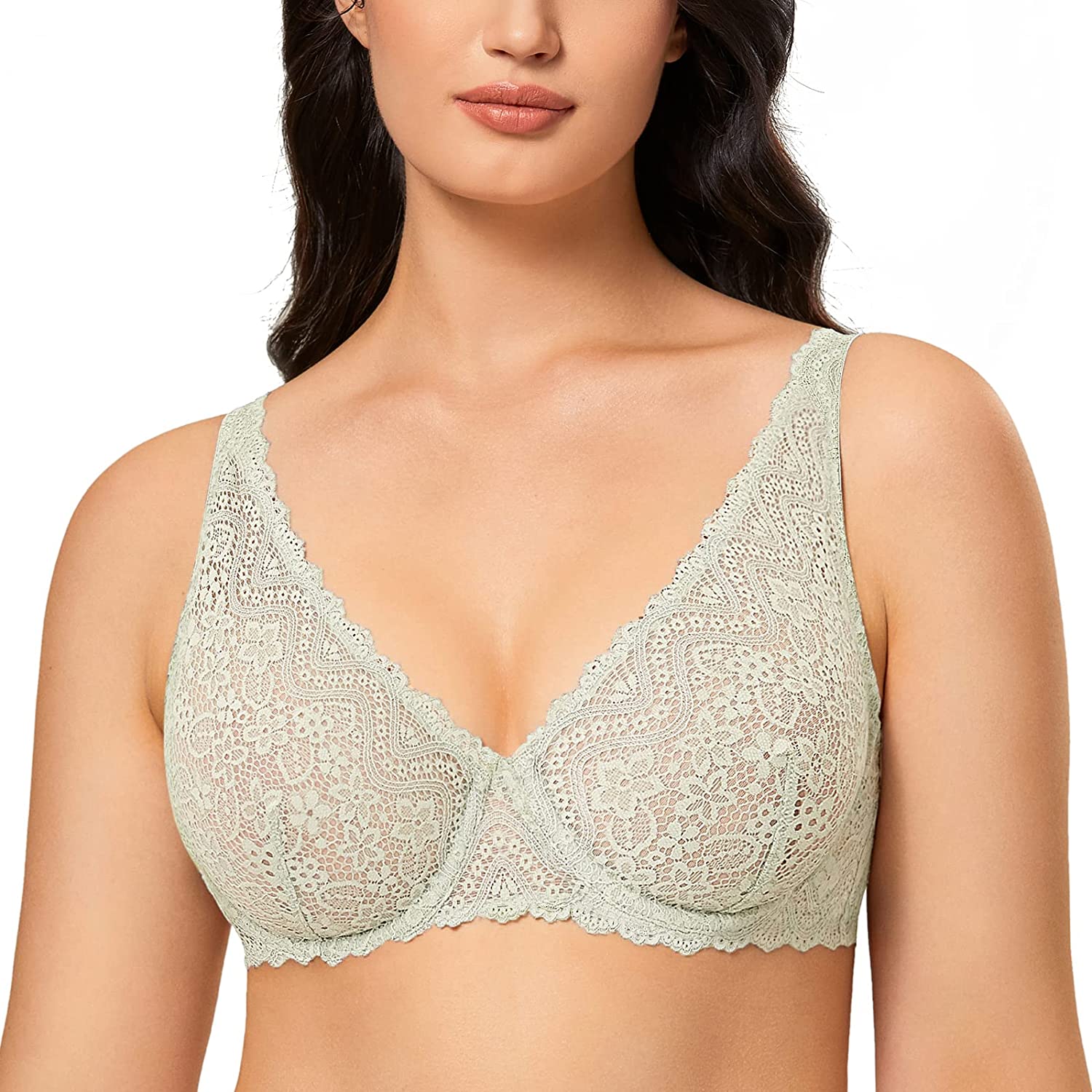 Price:$23.99 Women's Lace Plunge Bra Sexy Underwire Bralette Plus Size See Through Unlined Bras at Amazon Women’s Clothing store