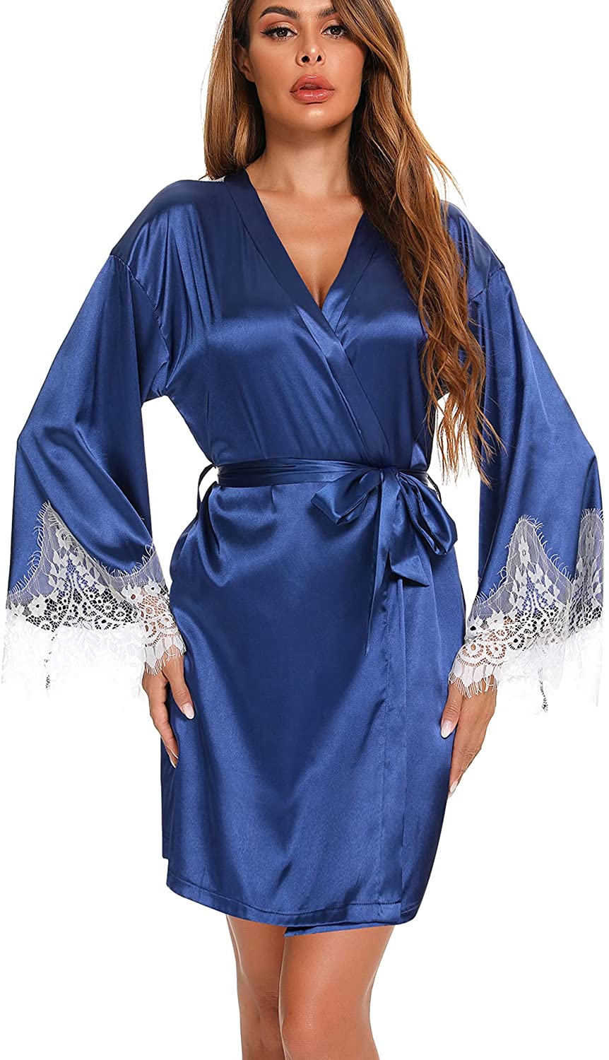 Price:$22.99 VITA Women's Satin Robes Short Silk Kimono Bathrobe 3/4 Sleeve Bridesmaid Wedding Party Robe at Amazon Women’s Clothing store