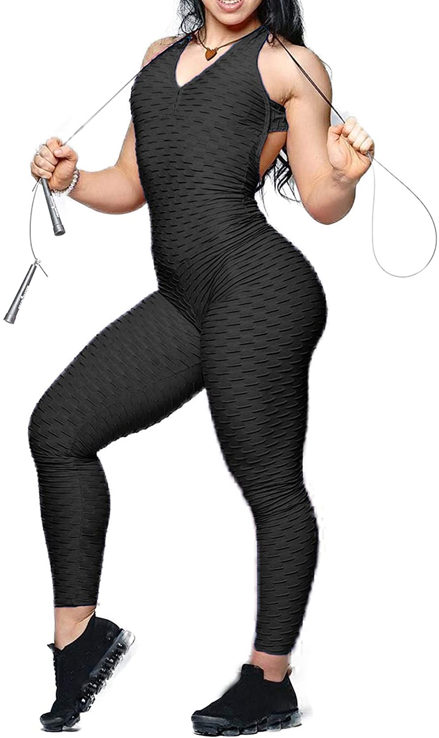 Price:$7.69 Women Texture Bodysuit Sleevesless Sport One-Piece Backless Sexy Slimming Bodycon Rompers Jumpsuit : Clothing, Shoes & Jewelry