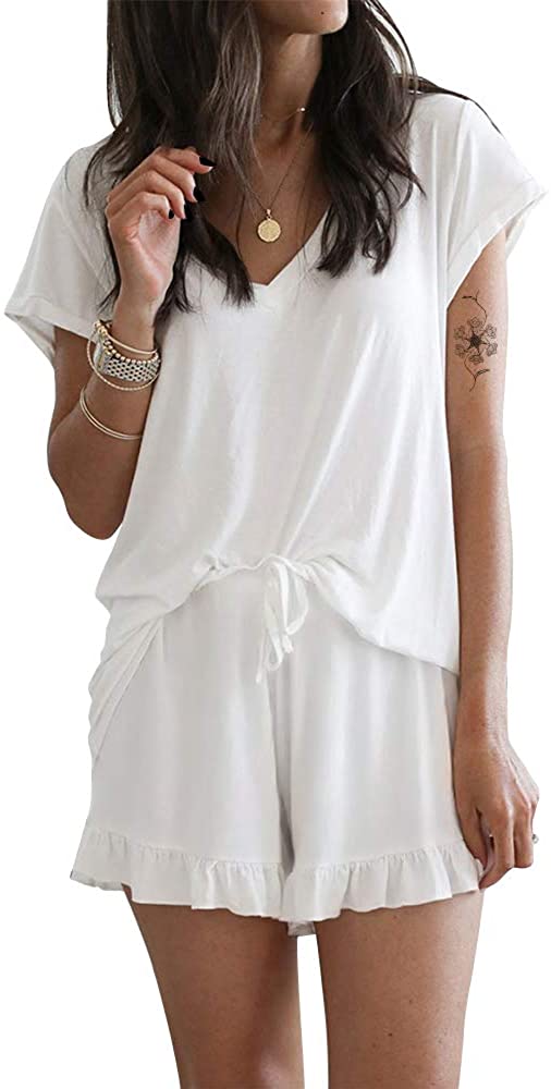 Price:$13.99 Womens Short Pajama Set Loose Top and Shorts Sleepwear Nightwear Loungewear PJ Set at Amazon Women’s Clothing store