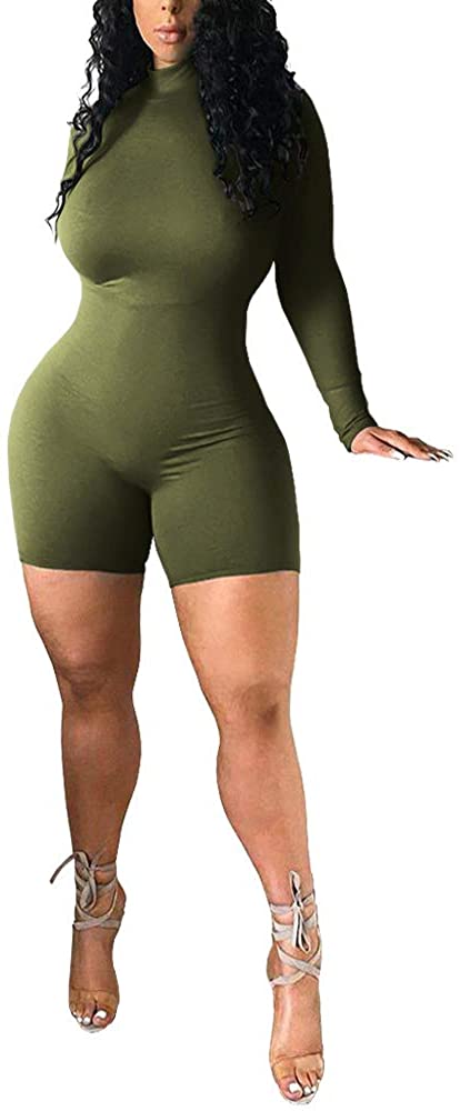 Price:$19.99 Women's Long Sleeve One Piece Bodycon Short Pants Jumpsuits Rompers High Neck Sexy Tights : Clothing, Shoes & Jewelry