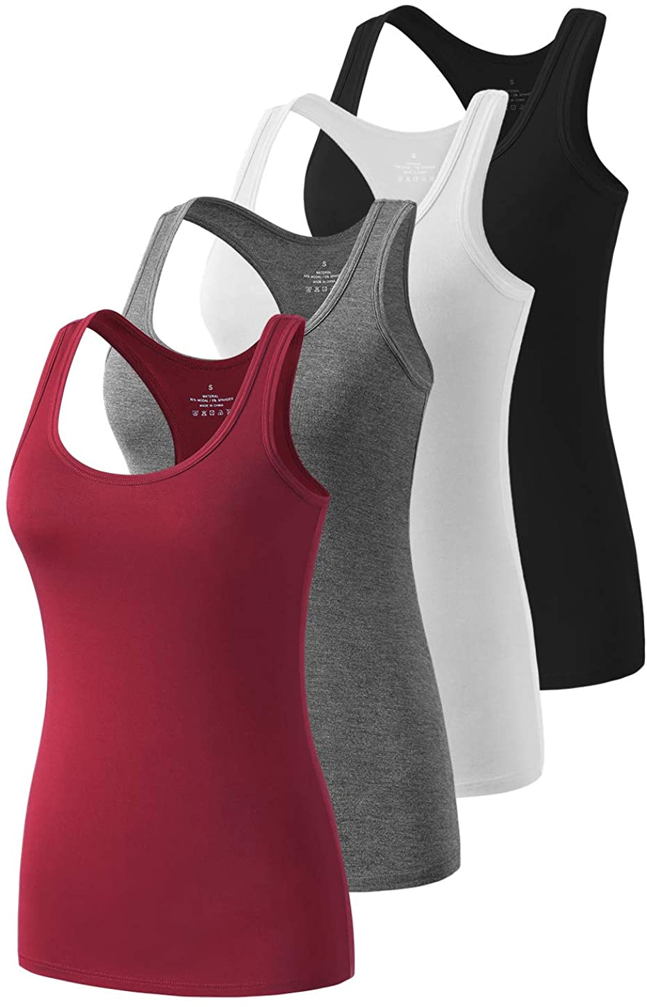 Price:$19.99 Pyro Workout Tank Tops for Women Racerback Yoga Tanks Basic Athletic Activewear-4 Packs at Amazon Women’s Clothing store