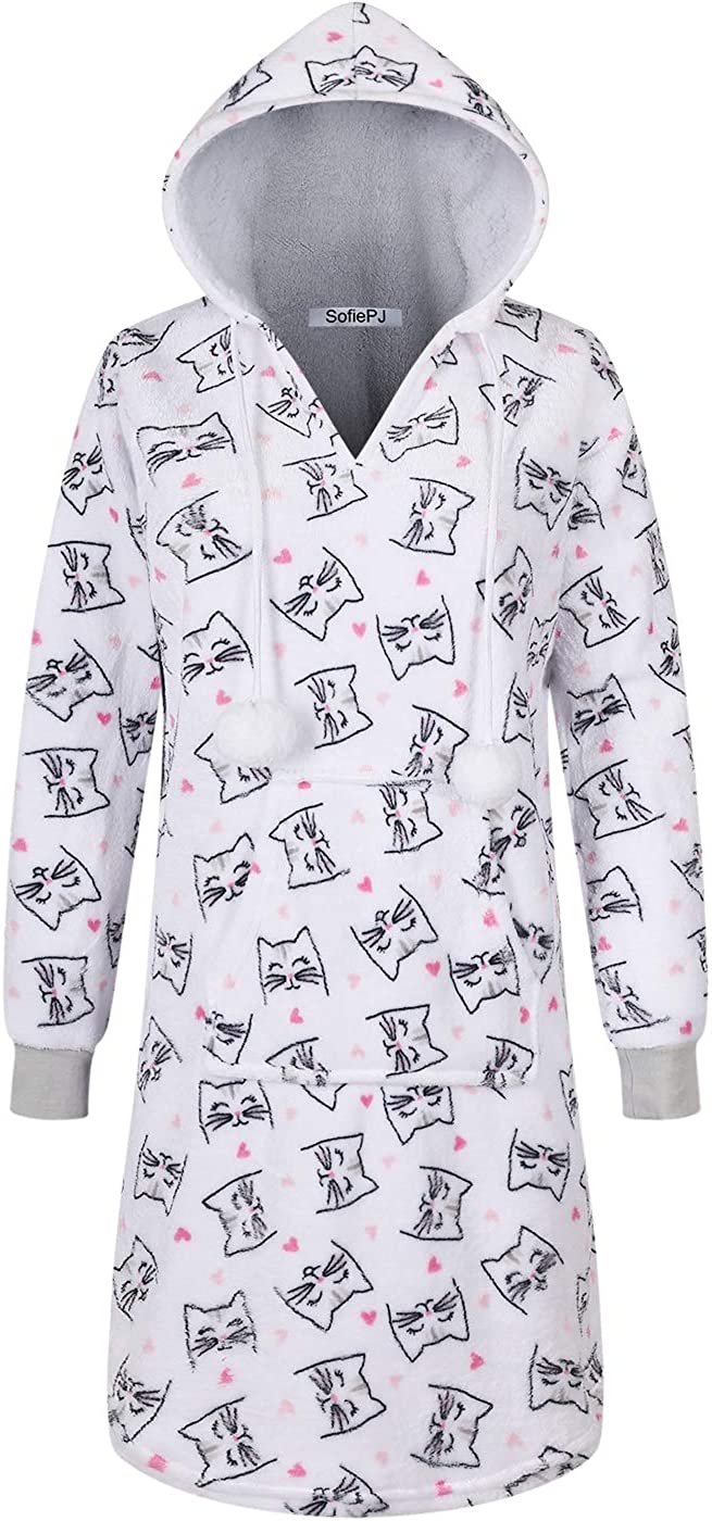 Price:$16.00 Women's Fleece Printed Pull Over Knee Length Hooded Sleepwear Night Gown at Amazon Women’s Clothing store
