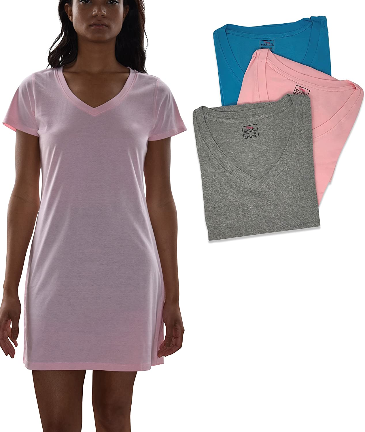 Price:$19.99 Basics Women's Cotton Soft V-Neck Sleepwear Shirt/Nightwear Shirt -Multi Pack at Amazon Women’s Clothing store