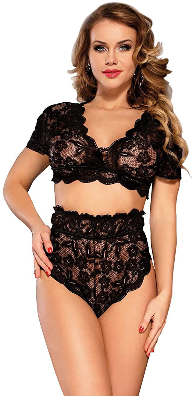 Price:$6.99 Women Lace Lingerie Set 2 Piece Plus Size High Waist Bra and Panty Set Underwear M-5XL | Amazon.com