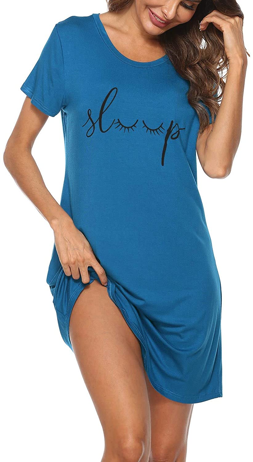 Price:$15.99 Women's Nightshirt Short Sleeve Cute Print Round Neck Nightgown Sleepwear Pajamas Mini Dress : Clothing, Shoes & Jewelry