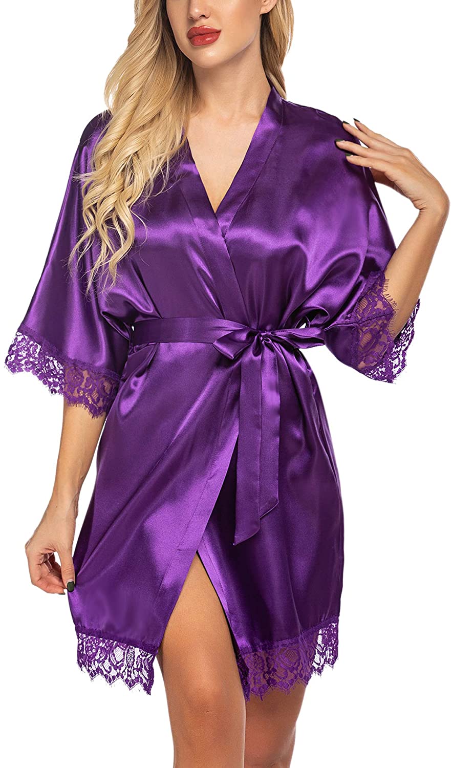 Price:$16.99 Women Satin Kimono Robes Silk Short Bridesmaid Robe Lingerie Dressing Gown S-XXL at Amazon Women’s Clothing store