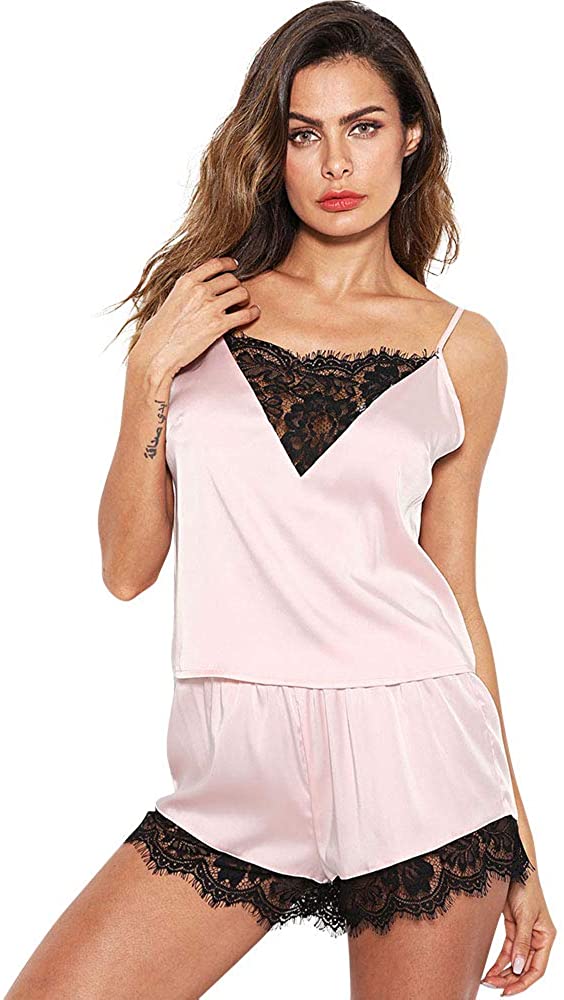 Price:$9.90 and Comfortable Lace Babydoll Nightwear Pajama Set Women's Silky Sleepwear with Pyjamas Set : Clothing, Shoes & Jewelry