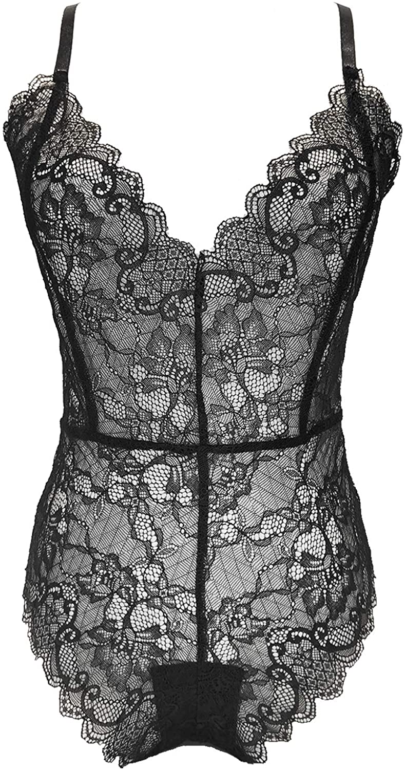 Price:$6.99 Women Lingerie Valentines Lace Chemise Halter Deep V Teddy Bodysuit Sexy Nightwear One Piece Babydoll at Amazon Women’s Clothing store