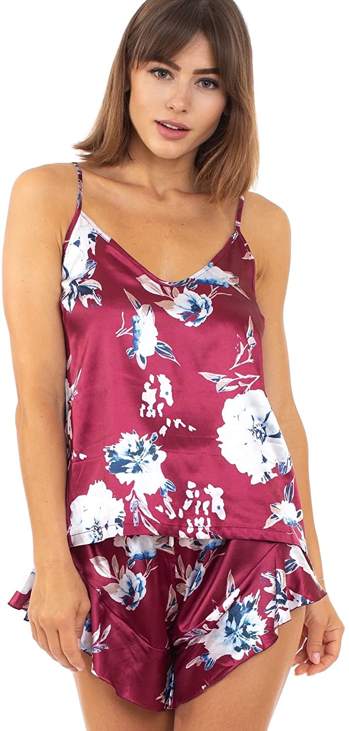 Price:$19.99 Design Women's Sexy Floral Satin Silk Cami Shorts set 2 Piece Pajama Bridal Lingerie Sleepwear at Amazon Women’s Clothing store