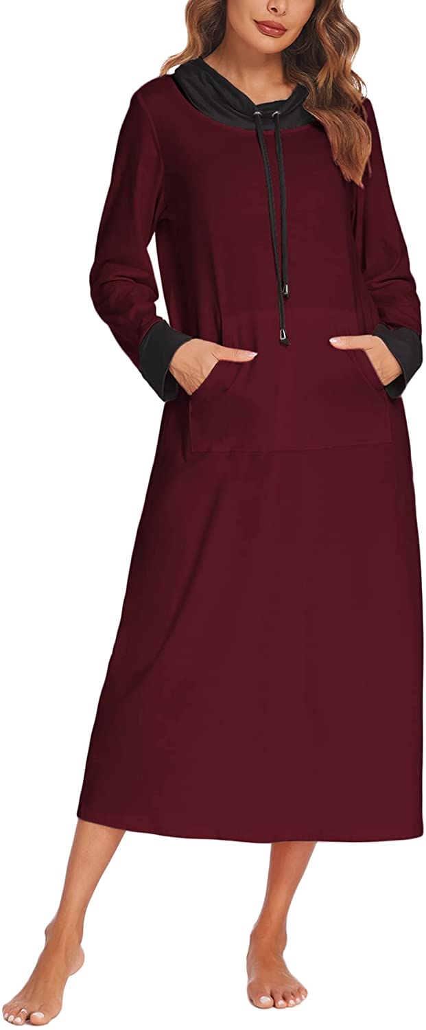 Price:$19.99 Nightgown Women High Neck Sleepwear Long Sleeve Nightshirt Full Length Nightdress with Pocket S-3XL at Amazon Women’s Clothing store