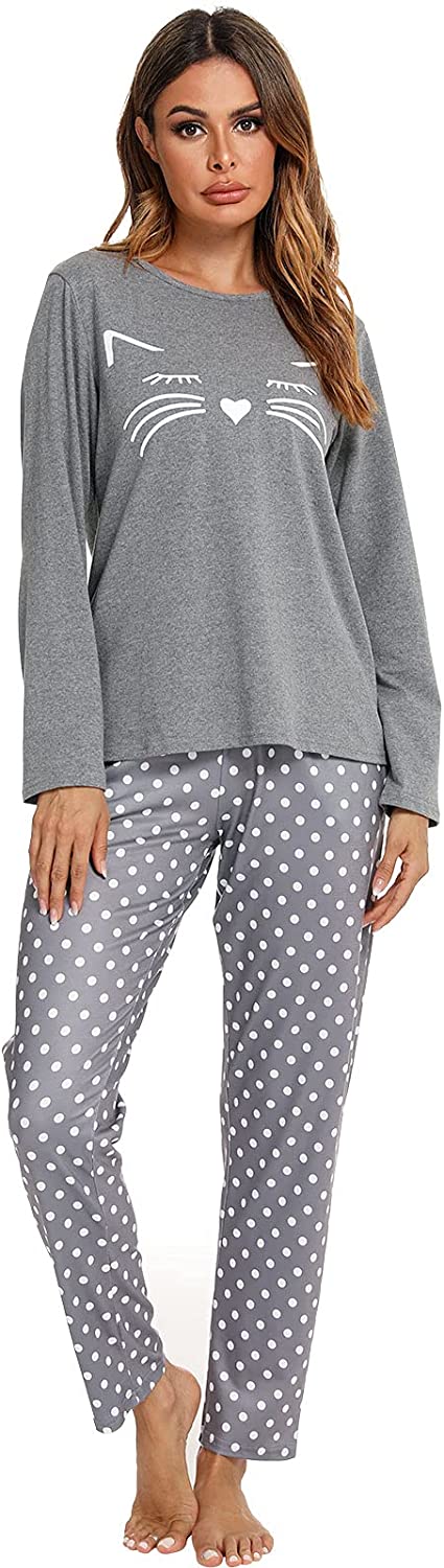 Price:$27.99 Pajama Sets, Thermal Cozy Sleepwear Nightwear for Winter Warm, Long Sleeve Cotton Loungewear Round Neck Shirt at Amazon Women’s Clothing store
