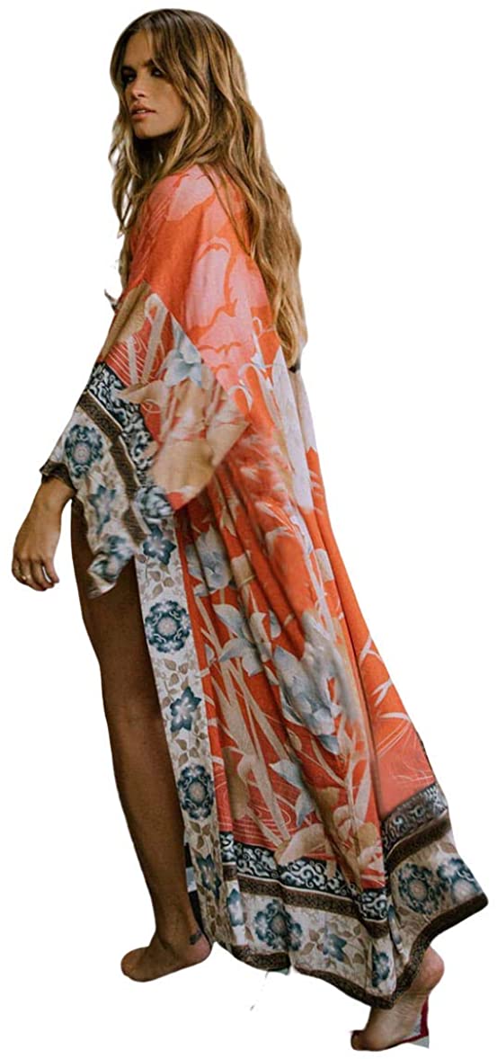 Price:$24.99 Coverups Womens Blouses Loose Kimono Open Front Floral Print Cardigan Beachwear Dress (528) at Amazon Women’s Clothing store
