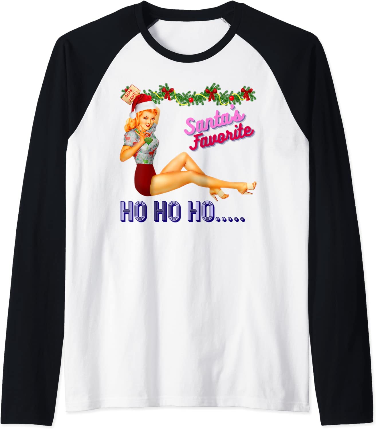 Price:$24.99 Ho Ho Nice Naughty Dirty Joke Meme Retro Raglan Baseball Tee : Clothing, Shoes & Jewelry