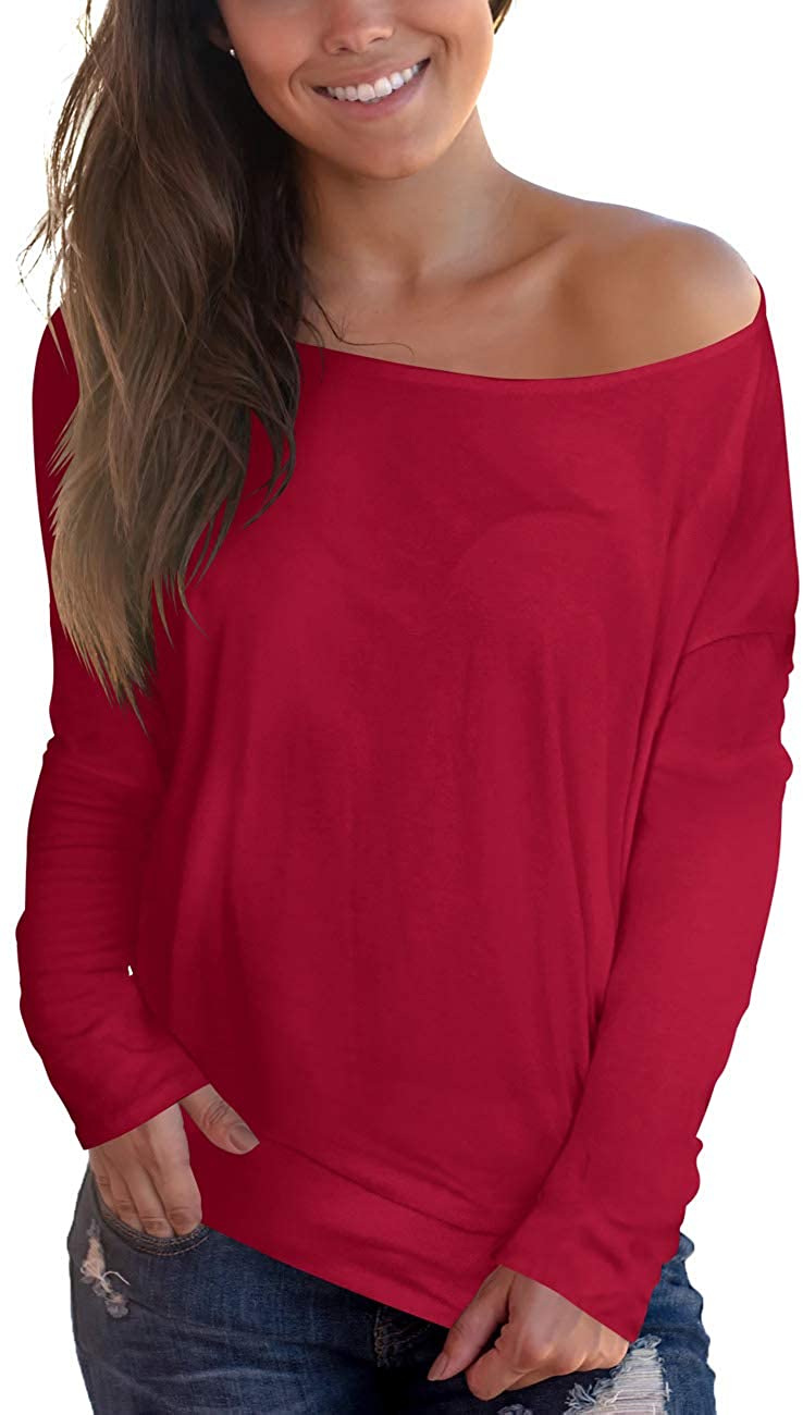 Price:$19.99 Women's Off Shoulder Tops Long Sleeve Casual Loose Blouse Plaid Tee Shirt at Amazon Women’s Clothing store