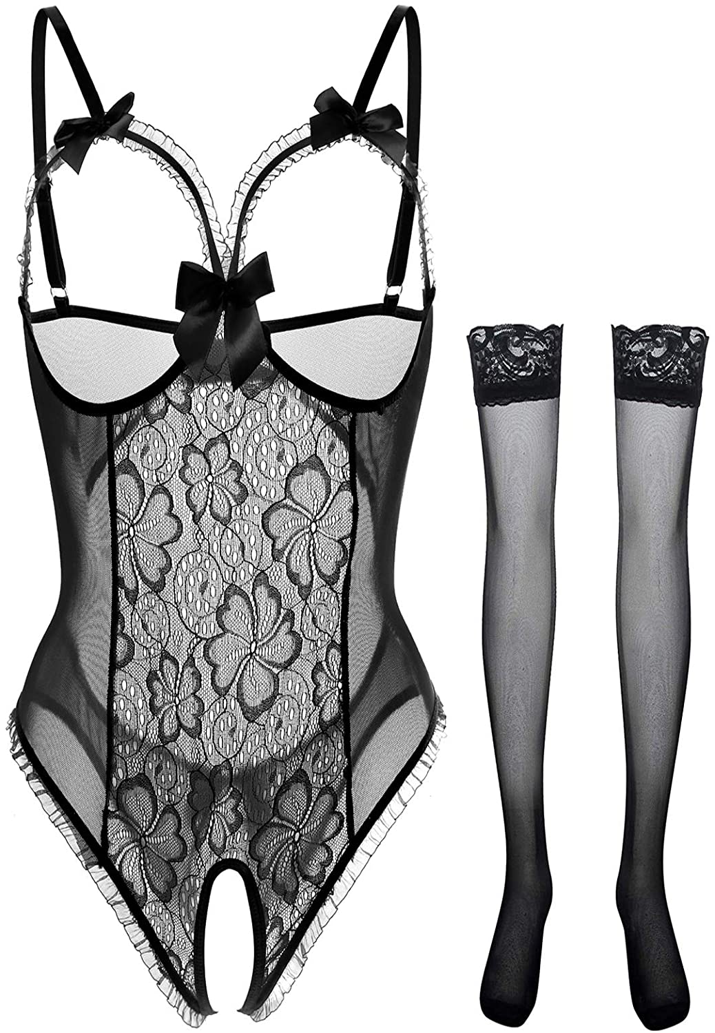 Price:$12.80 for Women Sexy Teddy One-Piece Lace Babydoll Bodysuit Nightie Plus Size at Amazon Women’s Clothing store