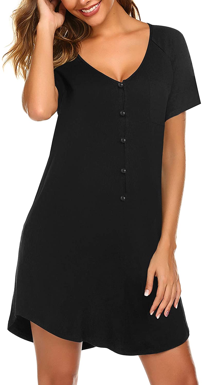 Price:$9.99 Nightshirt Sexy Boyfriend Sleepwear Women's Short Sleeve Button Down Sleepshirt Nightgown at Amazon Women’s Clothing store