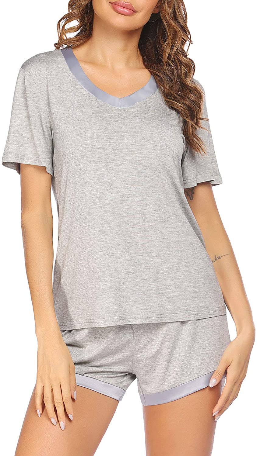 Price:$19.99 Women's Shorts Pajama Set Short Sleeve Sleepwear Nightwear Pjs V-Neck Soft Lounge Sets S-XXL at Amazon Women’s Clothing store