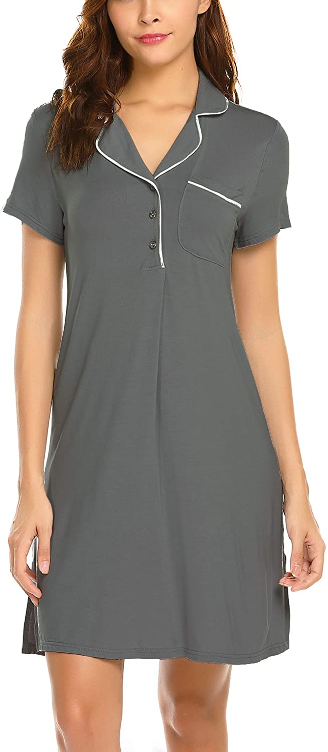 Price:$21.98 Nightgowns for Women Sleep Shirts Nightshirt Button Down Comfy Sleepwear Ultra-Soft Nightdress with Chest Pocket at Amazon Women’s Clothing store