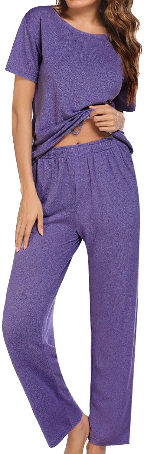 Price:$17.99 Women Pajama Sets, Long Sleeve/Short Sleeve Top and Long Pant Loungewear Set Comfy Sleepwear PJs Fall Winter at Amazon Women’s Clothing store