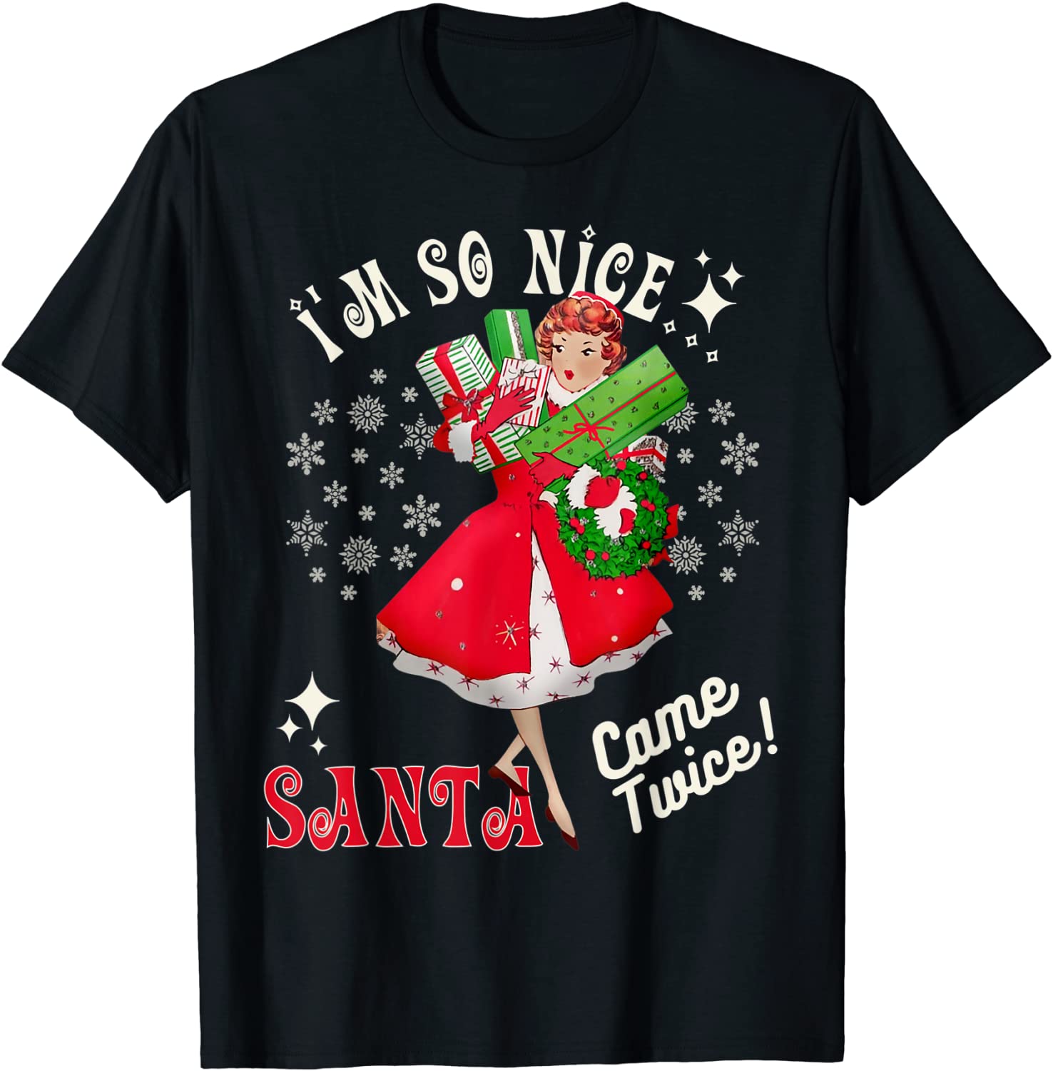 Price:$19.99 Good Santa-Came-Twice Naughty Joke Meme Retro T-Shirt : Clothing, Shoes & Jewelry