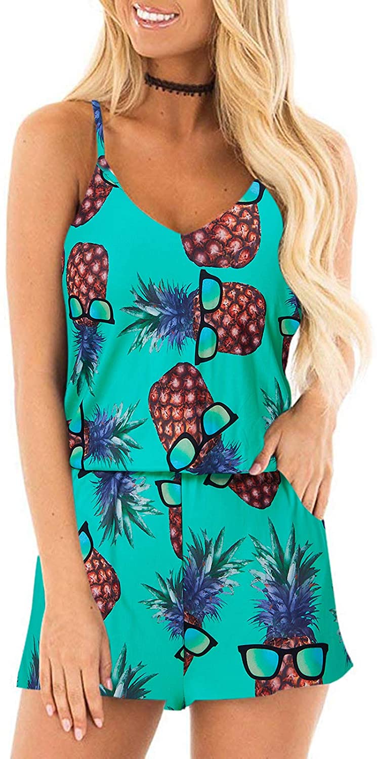 Price:$12.99 Womens Romper Summer Casual Short Jumpsuit Adjustable Spaghetti Straps Sleeveless Cami Rompers with Pockets : Clothing, Shoes & Jewelry