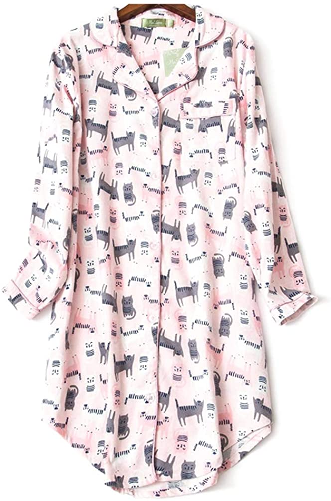Price:$27.99 Women's Sleep Shirt Flannel Print Pajama Top Button-Front Nightshirt Sleepwear at Amazon Women’s Clothing store