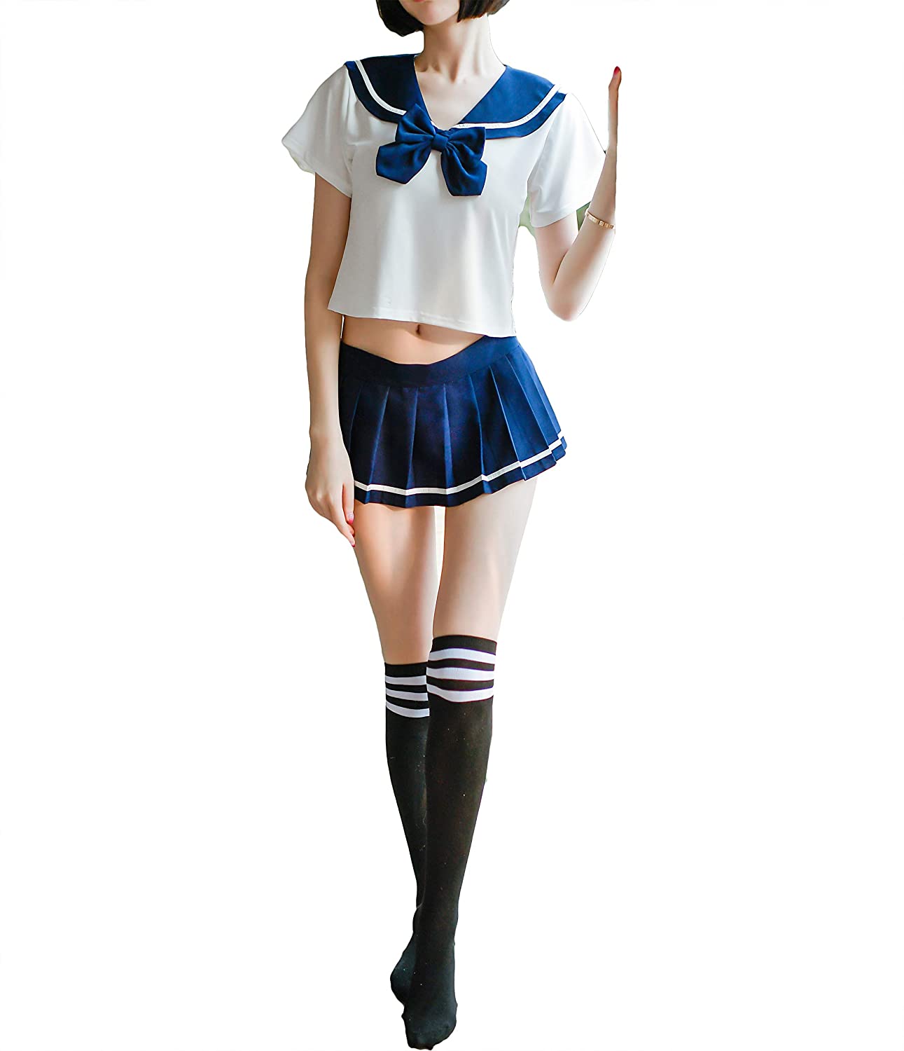 Price:$18.99 Women Sexy Schoolgirls Outfit Anime Cosplay Lingerie School Girl Costumes Japanese Mini Sailor Suit with Stockings (Blue): Clothing, Shoes & Jewelry