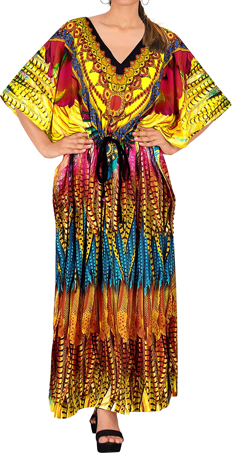 Price:$25.99 LEELadies Sleepwear Plus Size Loungwear Kaftan Cover Up 2X-3X Multi_AA523 at Amazon Women’s Clothing store