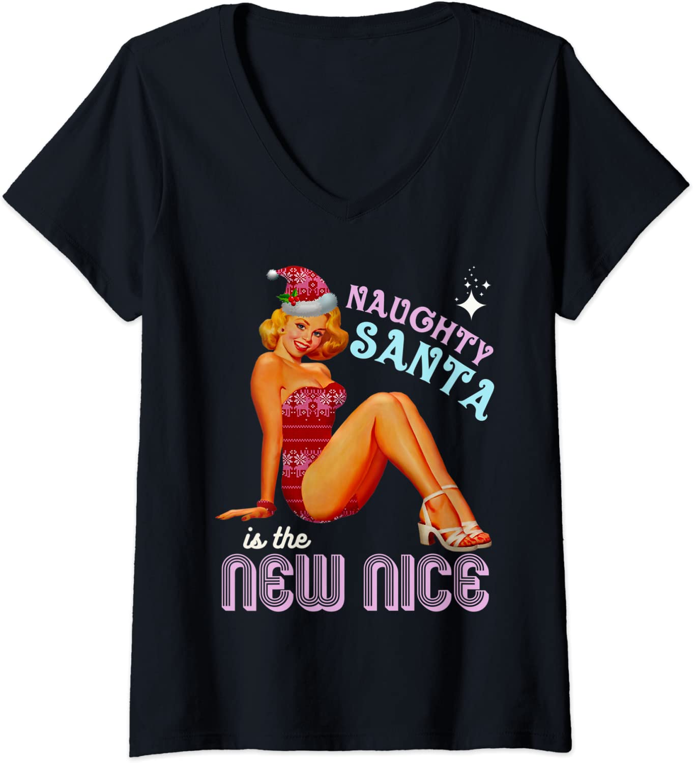 Price:$19.99 Santa Naughty is the New Nice Adult Joke Meme Retro Vintage V-Neck T-Shirt : Clothing, Shoes & Jewelry