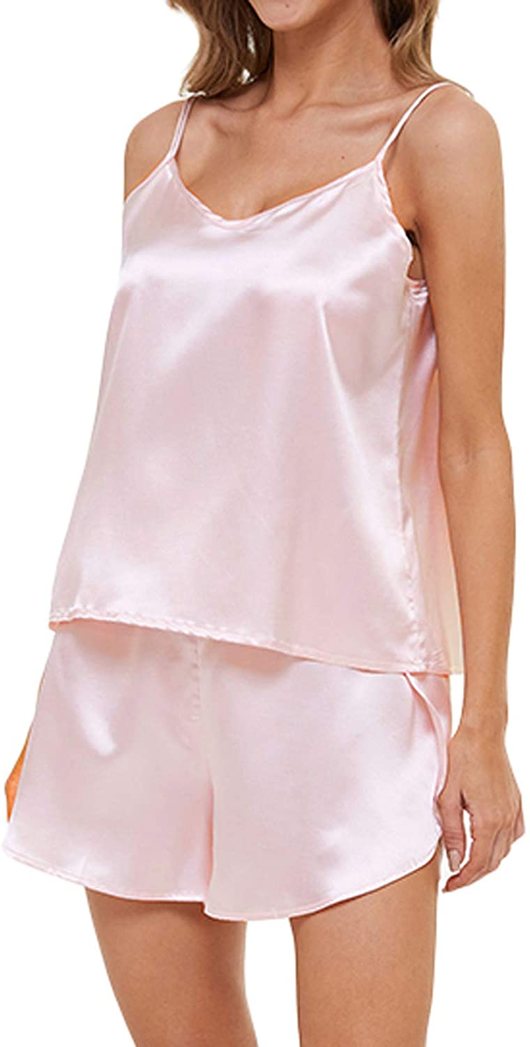 Price:$11.00 Chic Women's Satin Pajama Set Cami and Shorts Lingerie Comfy Camisole Two Piece Sleepwear at Amazon Women’s Clothing store