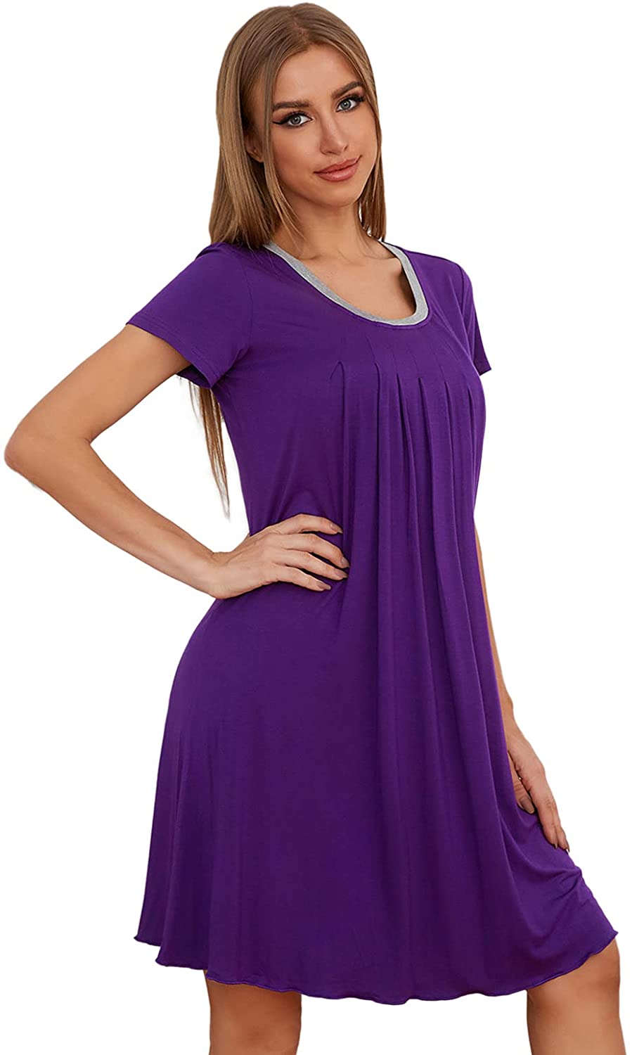 Price:$26.99 Women's Pleated Nightgowns Pajama Nightshirts Casual V Neck Sleepwear S-XXL at Amazon Women’s Clothing store