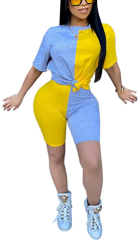 Price:$13.99 2 Piece Short Sets - Short Sleeve T-Shirt and Biker Shorts Pant Tracksuit Set at Amazon Women’s Clothing store
