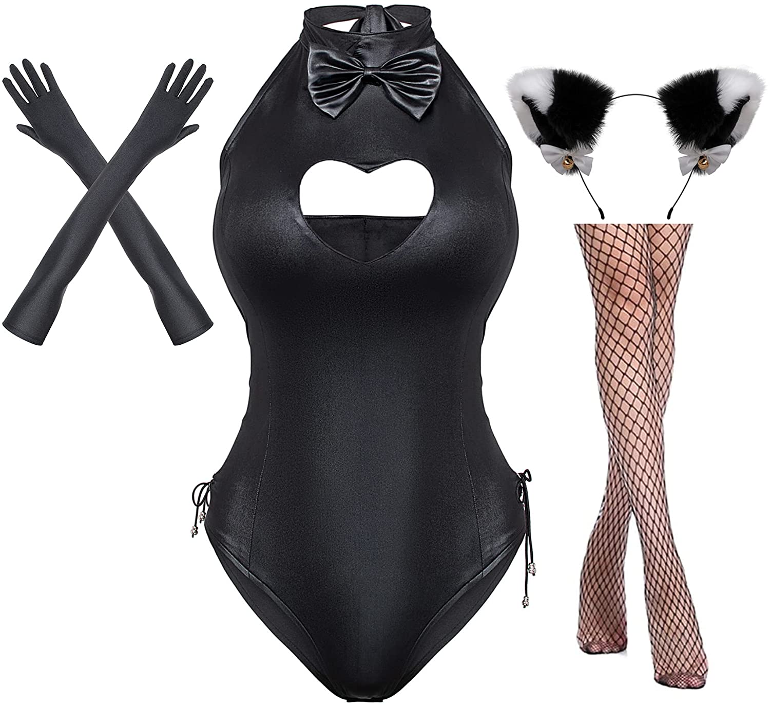 Price:$32.99 Button Crotch Romper Onesie Bodysuit Cosplay Costume Furry Cat Ear Gloves Socks Set: Clothing, Shoes & Jewelry