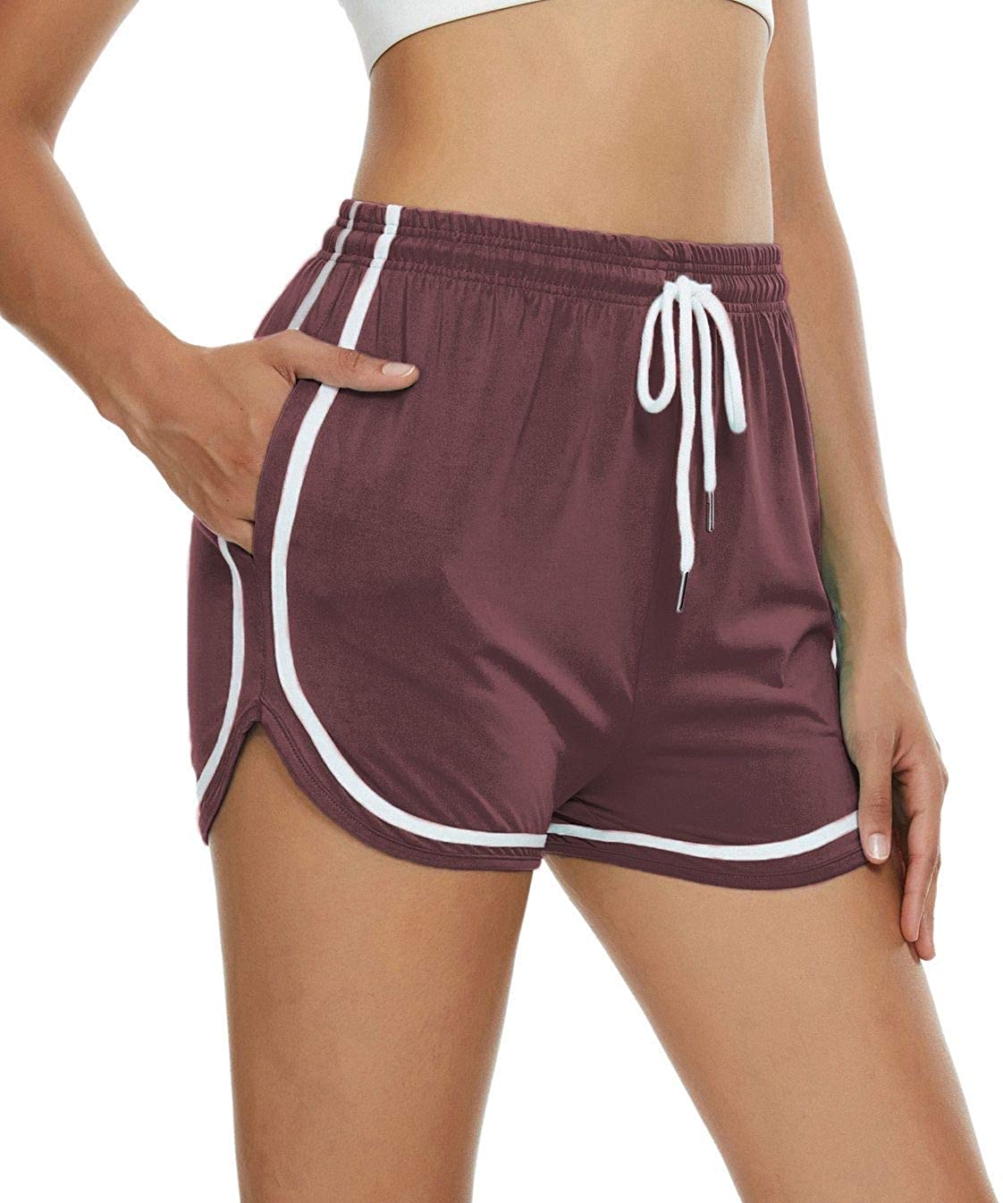 Price:$7.99 Women's 5" Activewear Yoga Jersey Shorts Lounge Indoor Pajama Walking Shorts with Pockets Purple L/XL : Sports & Outdoors