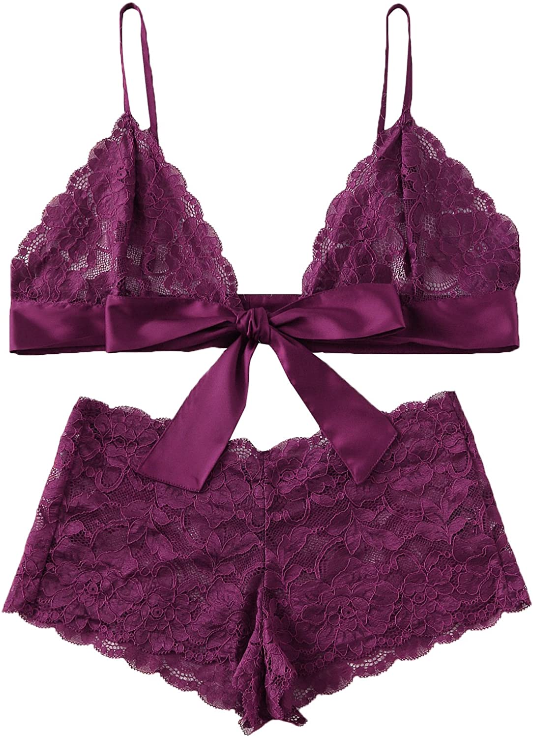 Price:$4.99 Women's Floral Lace Strap Tie Front Bralette Bra and Panty Sey Lingerie Set at Amazon Women’s Clothing store