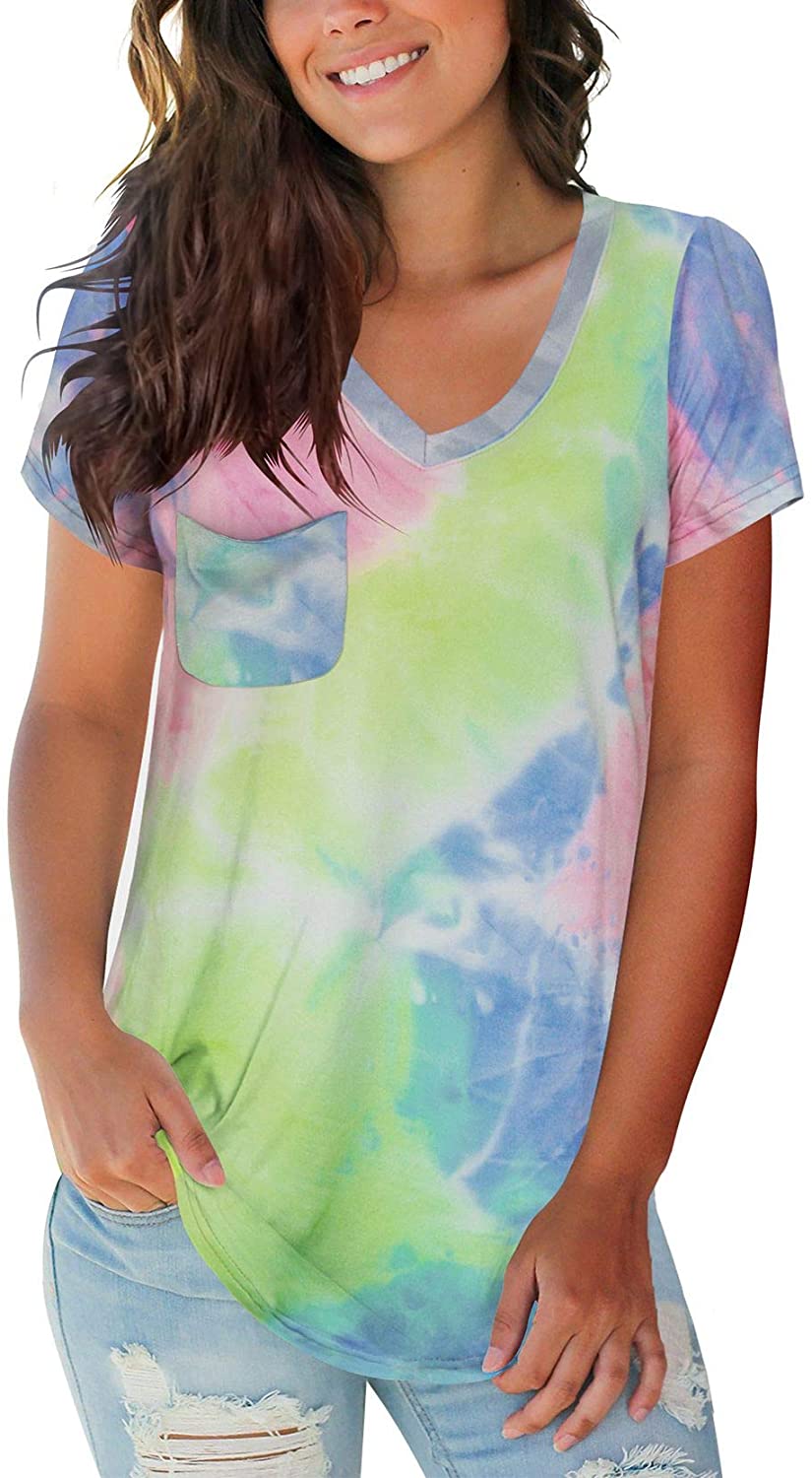 Price:$15.99 Womens V Neck Shirts Short Sleeve Casual Tunic Summer Tops at Amazon Women’s Clothing store