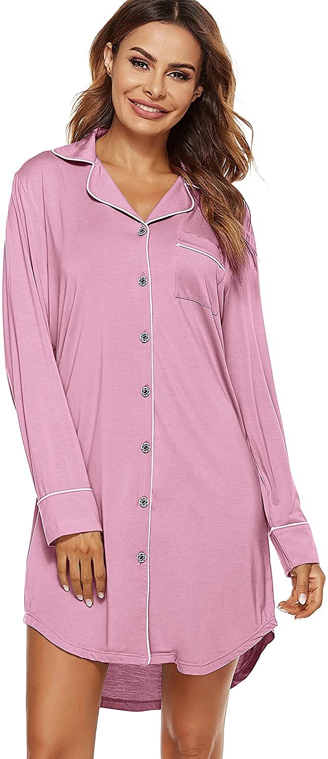 Price:$20.99 NORA TWIPS Women's Nightgown Long Sleeve Sleepwear Knit Nightgown Soft Button Sleep Dress at Amazon Women’s Clothing store