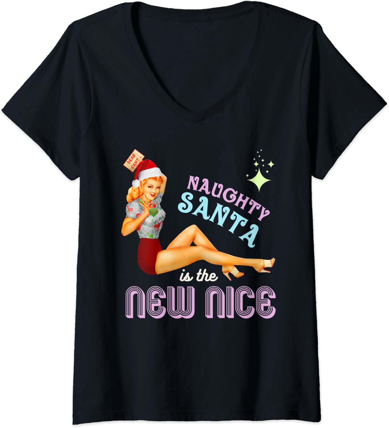 Price:$19.99 Santa Naughty is the New Nice Adult Joke Meme Retro Vintage V-Neck T-Shirt : Clothing, Shoes & Jewelry