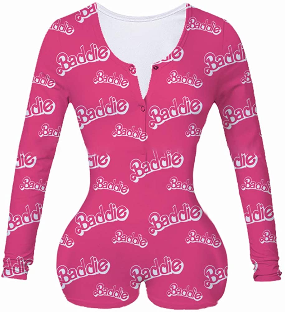 Price:$11.99 /A Women Summer Bodycon Jumpsuit One Piece V-Neck with Button Front Print Underwear Sleepwear Pajama : Clothing, Shoes & Jewelry
