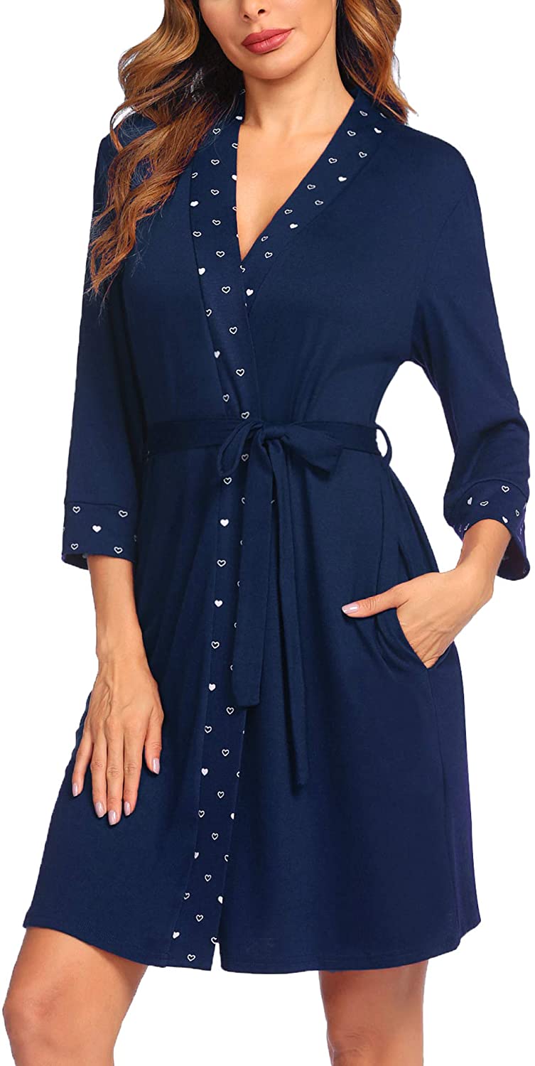 Price:$27.99 Womens Robes Lightweight Kimono Robes Short Knit Bathrobes Soft Sleepwear Knee Length Ladies Loungewear S-XXL at Amazon Women’s Clothing store