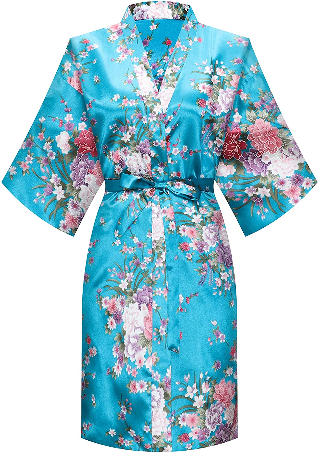 Price:$7.99 Women Bride Bridesmaid Silky Satin Daffodils Kimono Robe Sleepwear for Wedding Party Getting Ready, Short at Amazon Women’s Clothing store