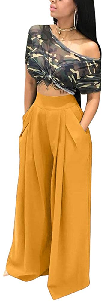 Price:$21.99 Women's Stretchy Solid Color High Waisted Wide Leg Palazzo Pants with Pockets at Amazon Women’s Clothing store