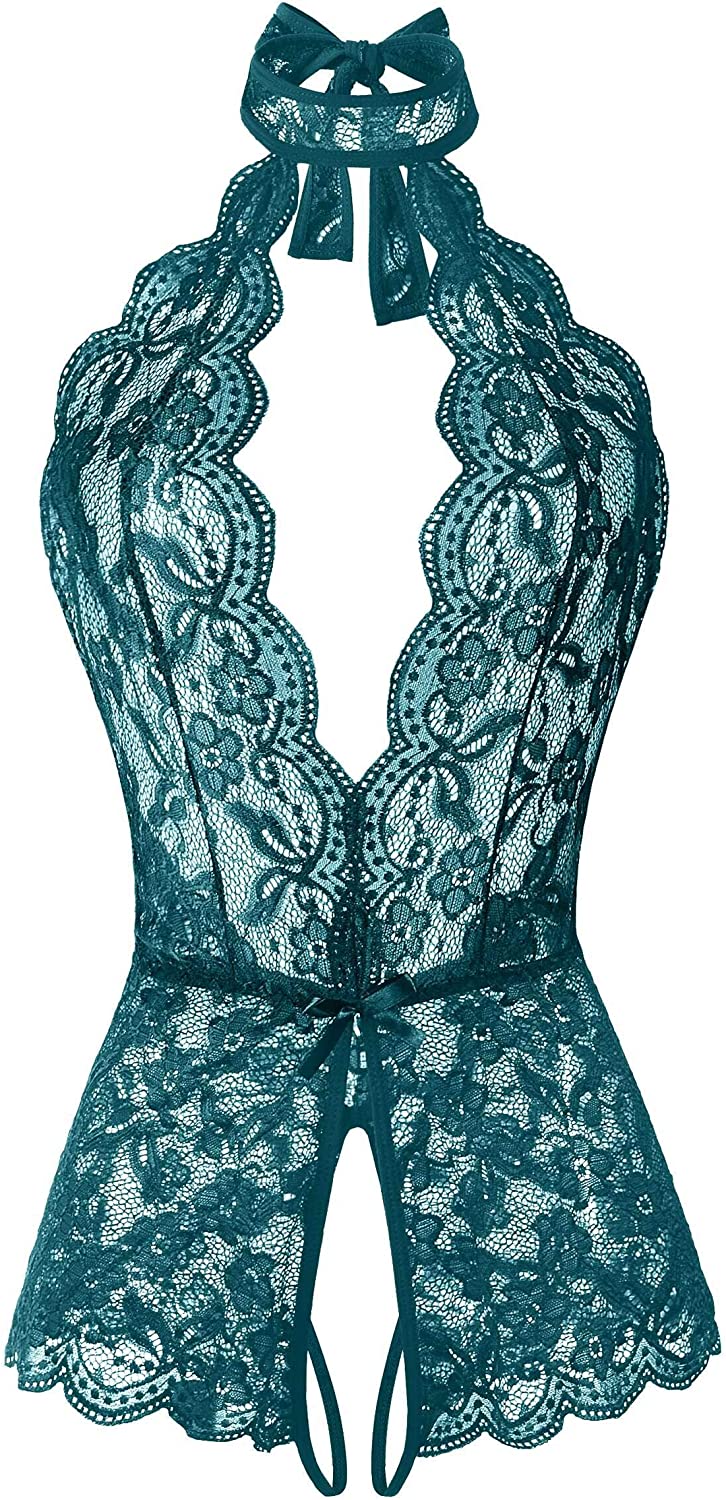 Price:$14.99 Sexy Lingerie One Piece Halter Teddy Lace Bodysuit Babydoll S-2XL ，Black : Clothing, Shoes & Jewelry