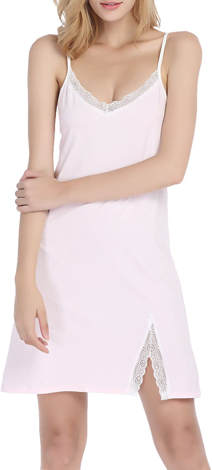 Price:$19.99 Womens Cotton Nightgown Full Slip Chemise Sleepwear Lace Lounge Dress at Amazon Women’s Clothing store