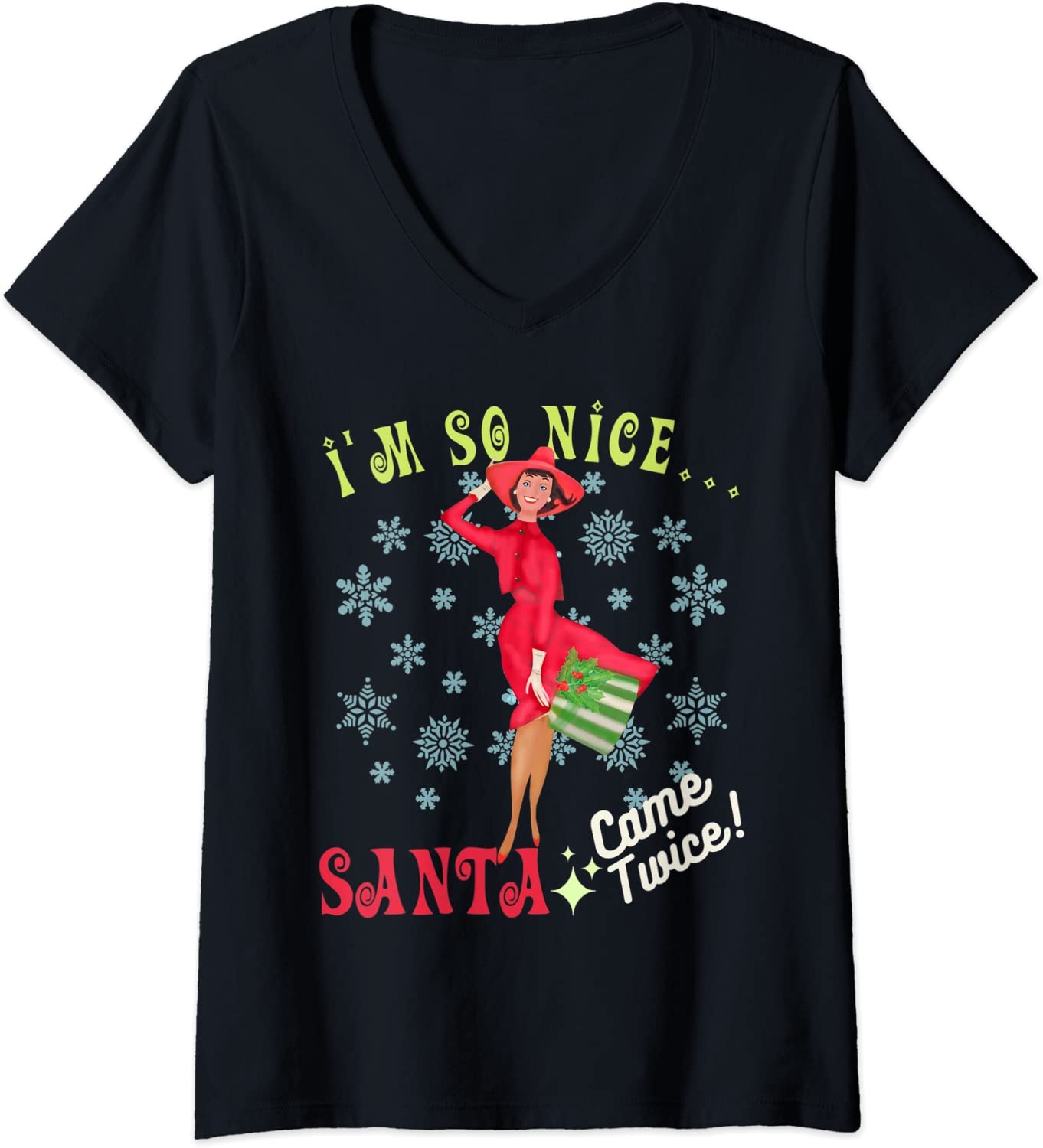 Price:$19.99 I'm-So-Nice-Santa-Came-Twice Naughty Dirty Joke Meme Retro V-Neck T-Shirt : Clothing, Shoes & Jewelry
