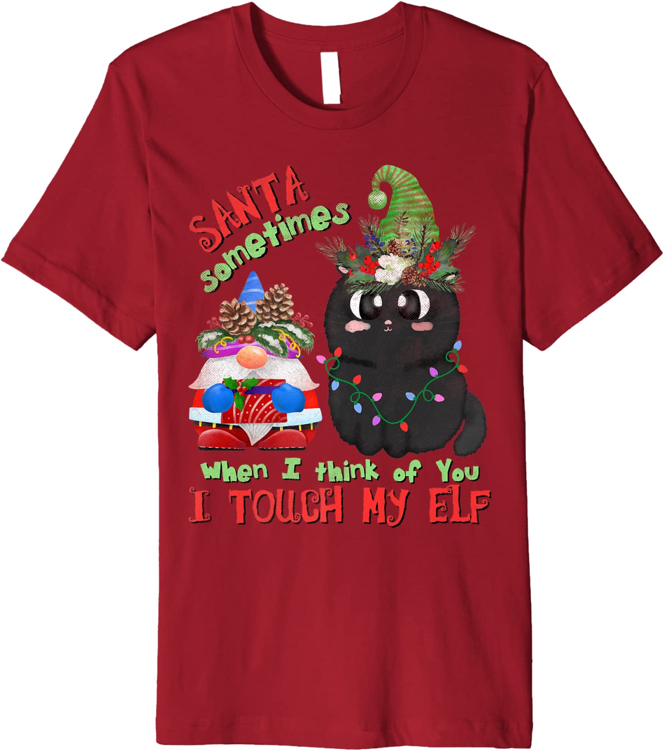 Price:$19.99 Black-Cat Kitten Pun Meowy Catmas Santa Touch-My-Elf Premium T-Shirt : Clothing, Shoes & Jewelry